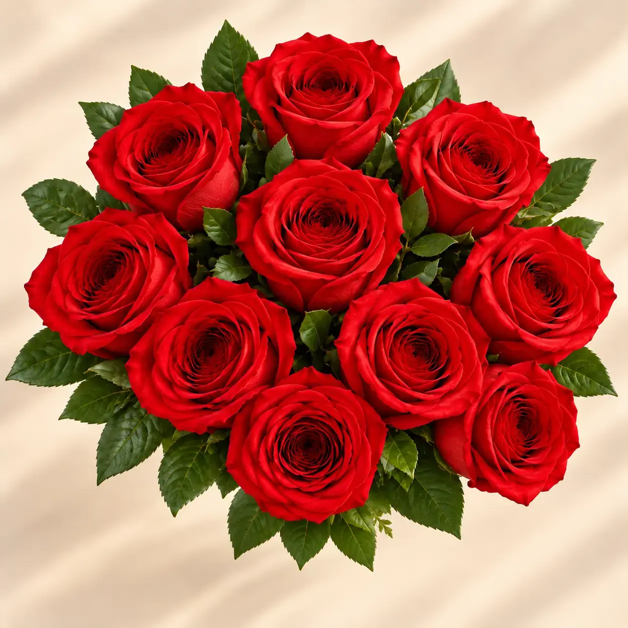 Ten Red Roses in a Lush Circle